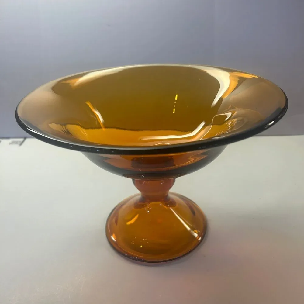 Decorative Amber Glass Pedestal Bowl